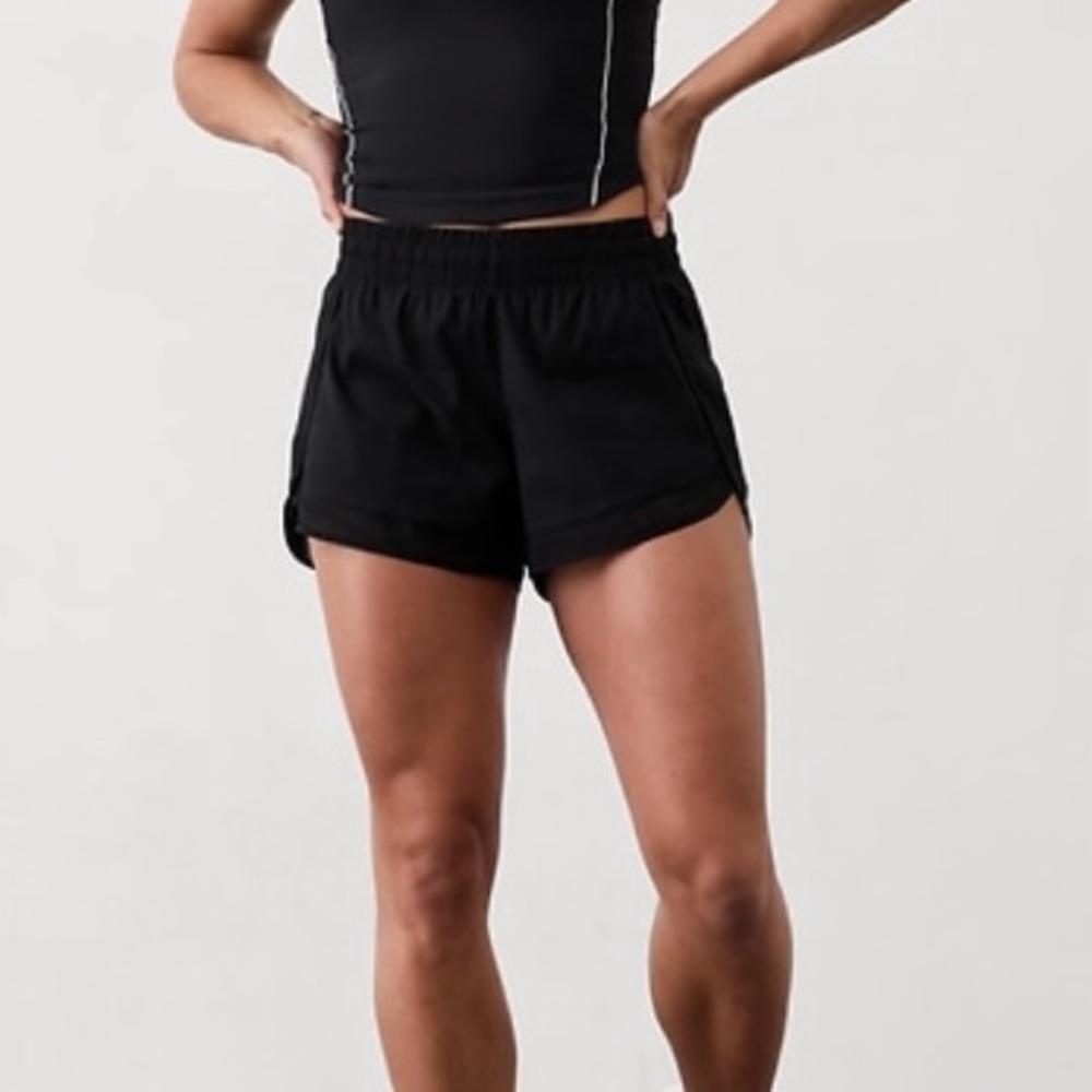 Athleta Mesh Racer Run Shorts: 4 inch: color-black: size-M